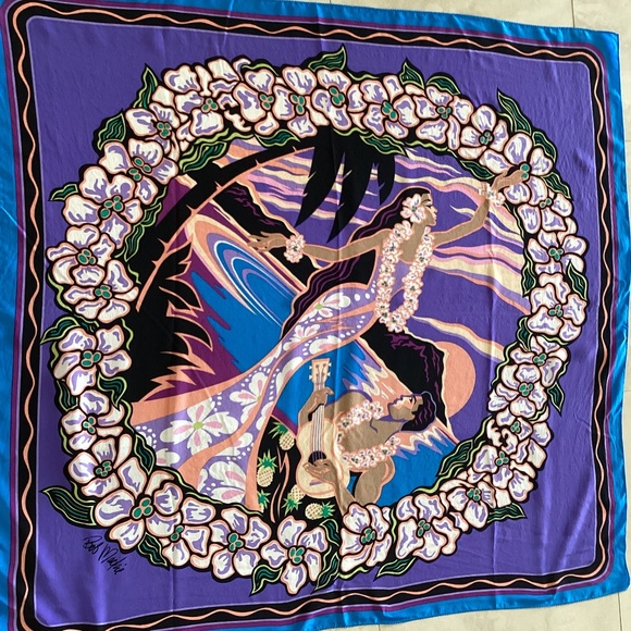 Bob Mackie Huge Wearable Art 100% Silk Wrap Scarf Shawl Hawaiian/Polynesian Vtg - Picture 7 of 10